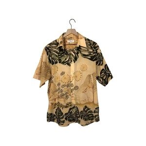 Citron Santa Monica Kulea Golden Tan Tropical Print Short Sleeve Medium